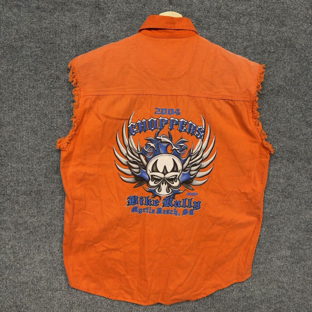 Vintage Choppers Bike Rally Motorcycle Sleeveless Shirt M 2004 Orange Distressed